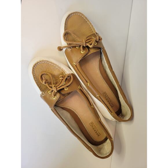 Women's Sperry Top Sider White Leather and Khaki Slip On Boat Shoes US 9.5M - Picture 6 of 8